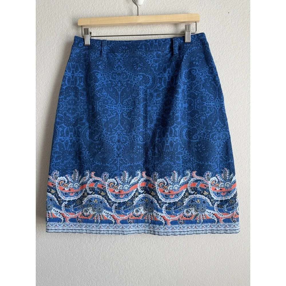 Lands End Womens Sz 8 Paisley Print Skirt A-Line Button Front Boho Chic Nautical